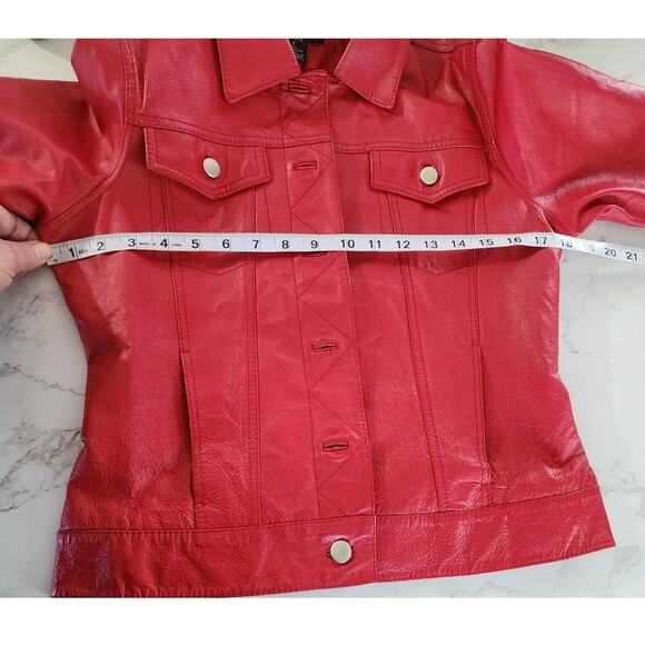 metro style fitted Button down red leather jacker Size 4 - Picture 5 of 7